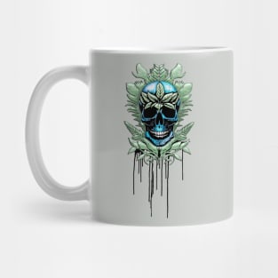 Elegant decorative blue skull with leaves Mug